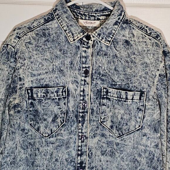 Vibrant Miu Stonewash Denim Tunic Shirt‎ Dress S/M Oversized Street Indie Retro - Picture 3 of 12